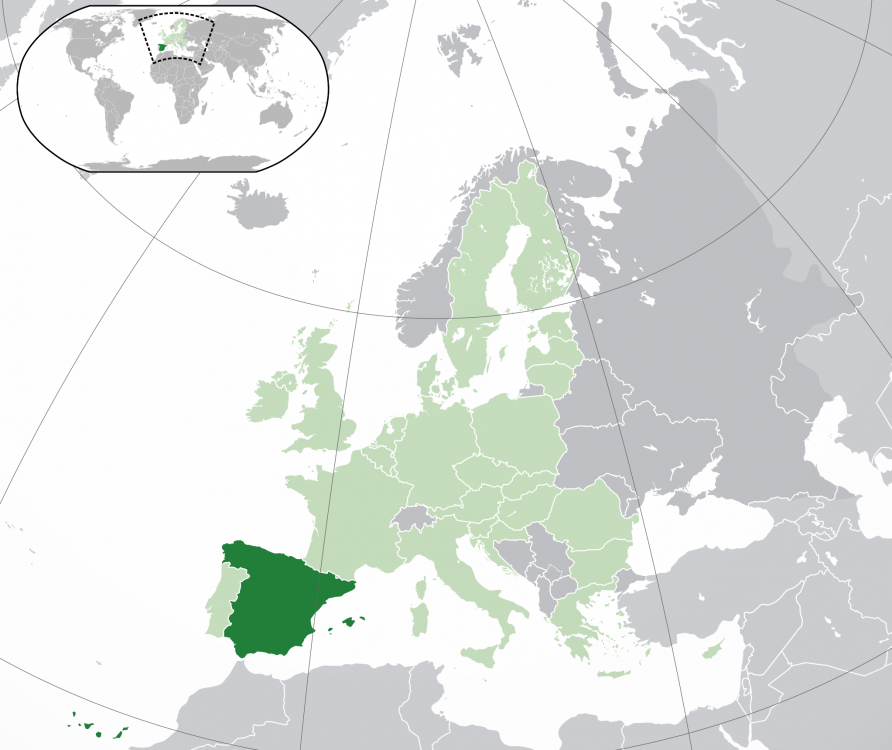 Spania pe harta Europei şi a lumii.